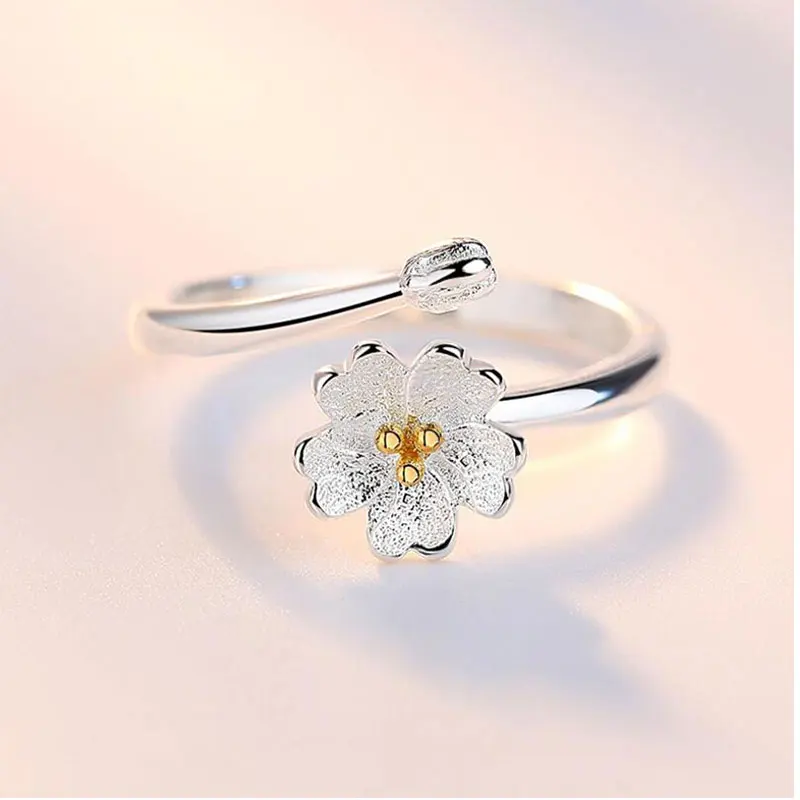 Anenjery 925 пробы серебряные кольца с цветком для женщин anel S-R32