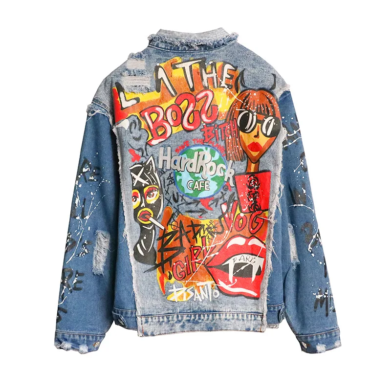 Punk Femmes Trous 2018 Veste Graffiti Denim Neige Jean De Araignée Manteau En Imprimé Streetwear Beau Lt688s50 Vintage w0xY7