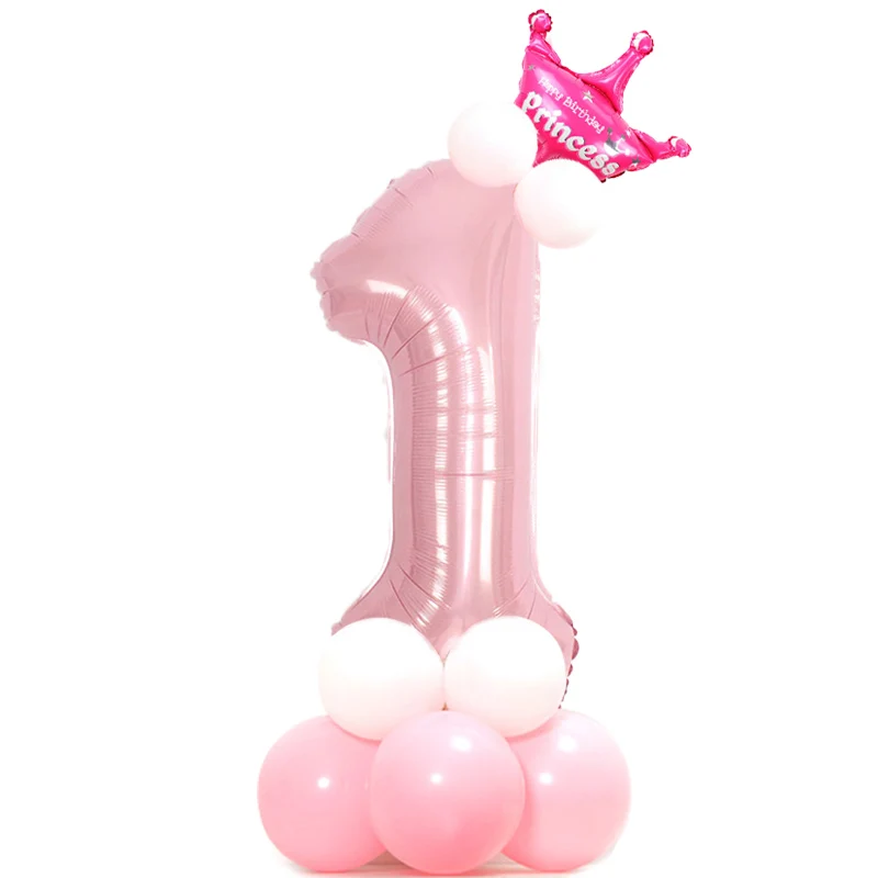 

32inch light baby pink balloons Column pearl blue 1st anniversary shower happy birthday party decoration Princess crown globos
