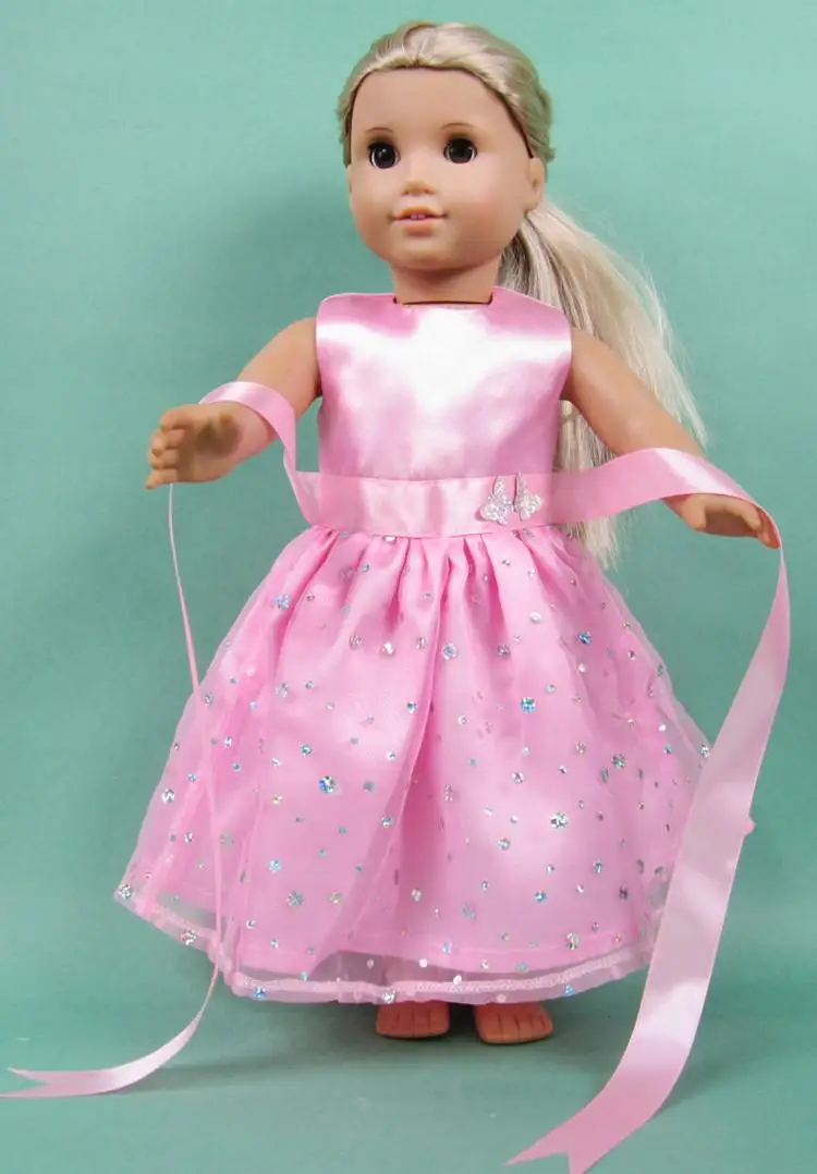 FASHION Christmas gift 18 inch American Girl Doll full dress pink Clothes dress Fits 18