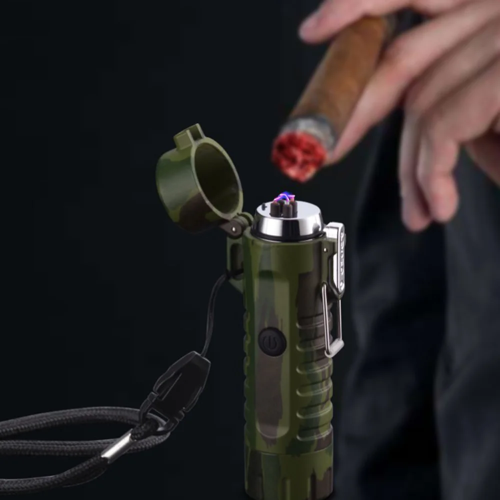 Multi function USB Lighter 1 PC Outdoor Camping Flashlight LED Light Waterproof Double Arc