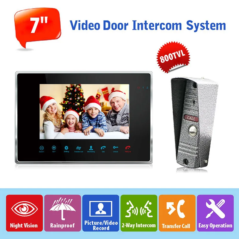 

1v1 Wired Video Doorphone Doorbell Intercom Monitoring System 7" Monitor English/Russian Video Doorphone System Night Vision