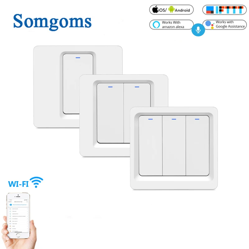

WiFi Smart Light Switch Push Button Smart Life Tuya Remote Control Alexa Google Home for Voice Control 1/2/3 Gang wall switch