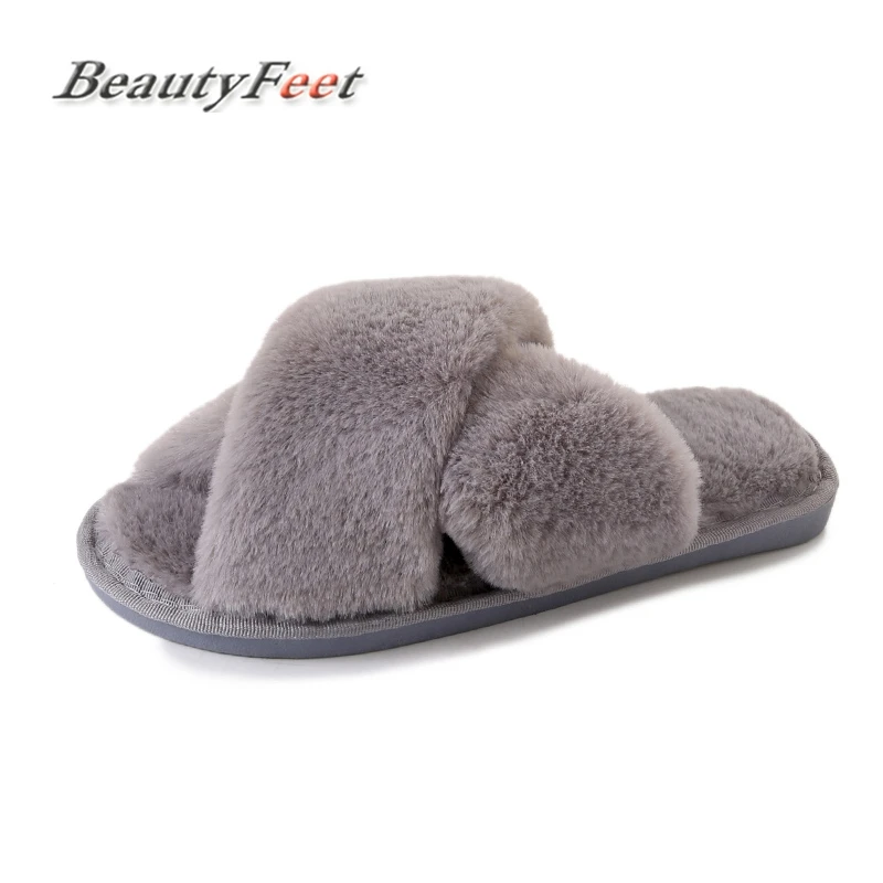 

2018 Winter Autumn Flock Women Home Shoes Comfortable Slip On Indoor House Women Slippers Female Warm Plush Flats BeautyFeet