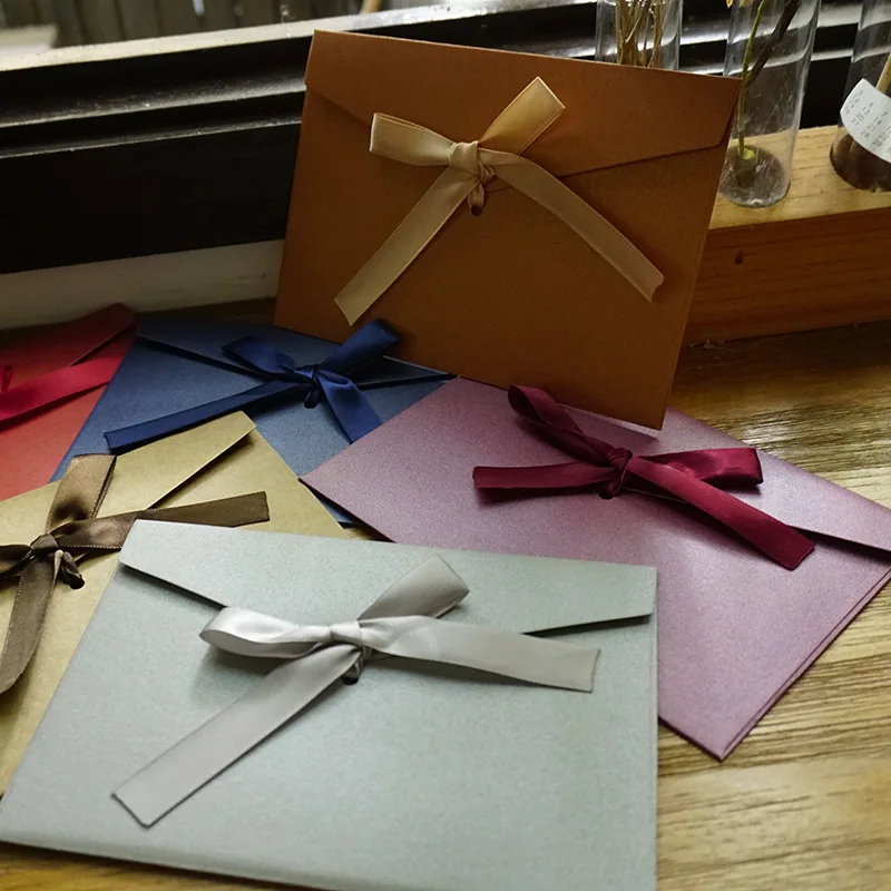 10pcs/set Vintage Ribbon Kraft Blank Paper Envelopes Wedding Invitation Envelope /Gift Envelope/12 Colors