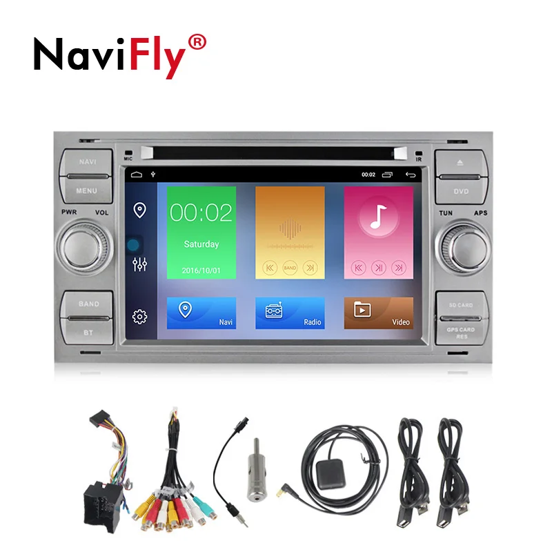 Perfect NaviFly 2 Din Car dvd Radio GPS navigation for Ford/Mondeo/Focus/Transit/C-MAX Android 9.1 Quad Core 2G RAM 7708 IC WIFI BT RDS 4