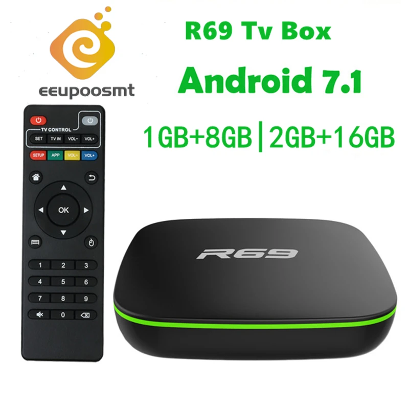 R69 الذكية الروبوت 7.1 التلفزيون مربع 2 GB 16 GB Allwinner H3 رباعية النواة WiFi 2.4 GHz 1G8G مجموعة أعلى مربع 1080 P HD دعم 3D الفيلم مشغل الوسائط