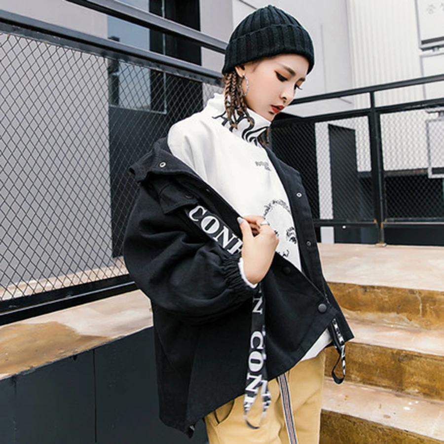 Patchwork Ruban Hiphop Veste Bomber Manteau Lâche Punk Casual 50d0030 Femmes Harajuku Vestes Rave Capuche À Streetwear HqYXwxBz