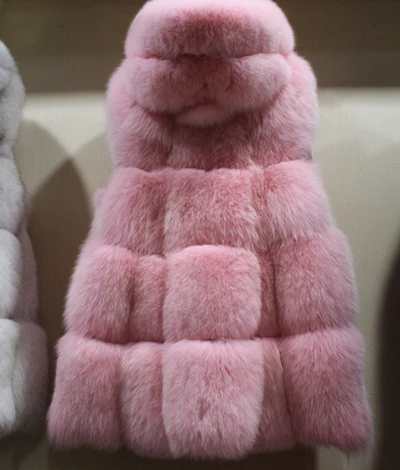 Linhaoshengyue Модный женский жилет из натурального Лисьего меха с капюшоном, зимняя теплая шапка - Цвет: pink