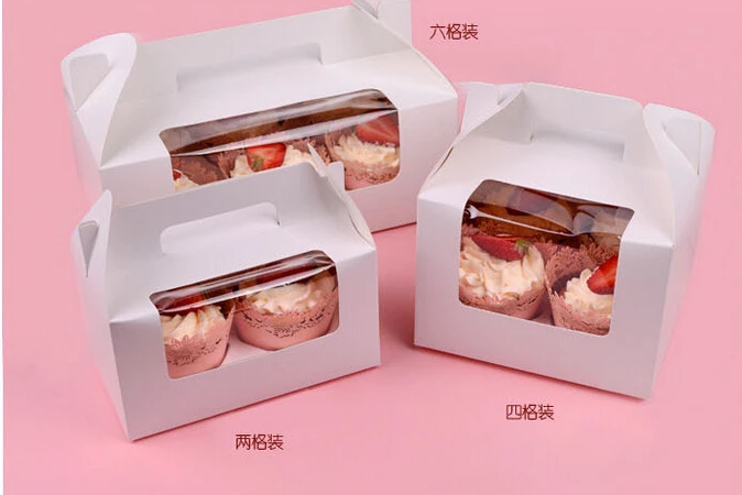 

Free shipping 120 pcs/lot mixed order for 1-2-4-6-12 grid cupcake box with handle muffin box