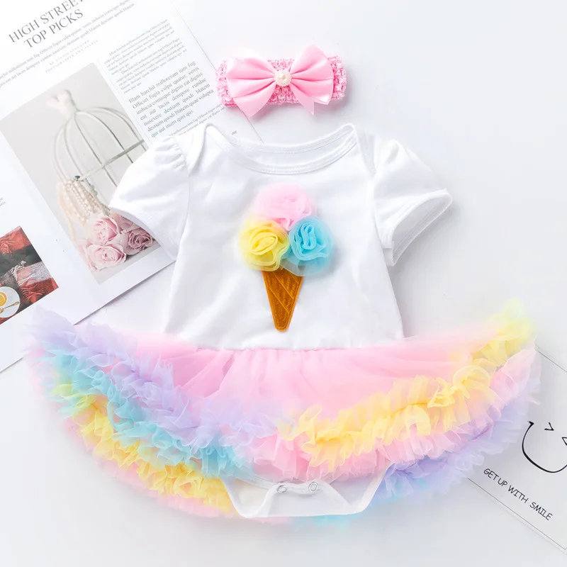 

New Baby Rompers With Headband Toddler Baby Girl Clothes Jumpsuit Charming Tutu Dress Cotton Newborn Baby Clothes Outfit 0-24M