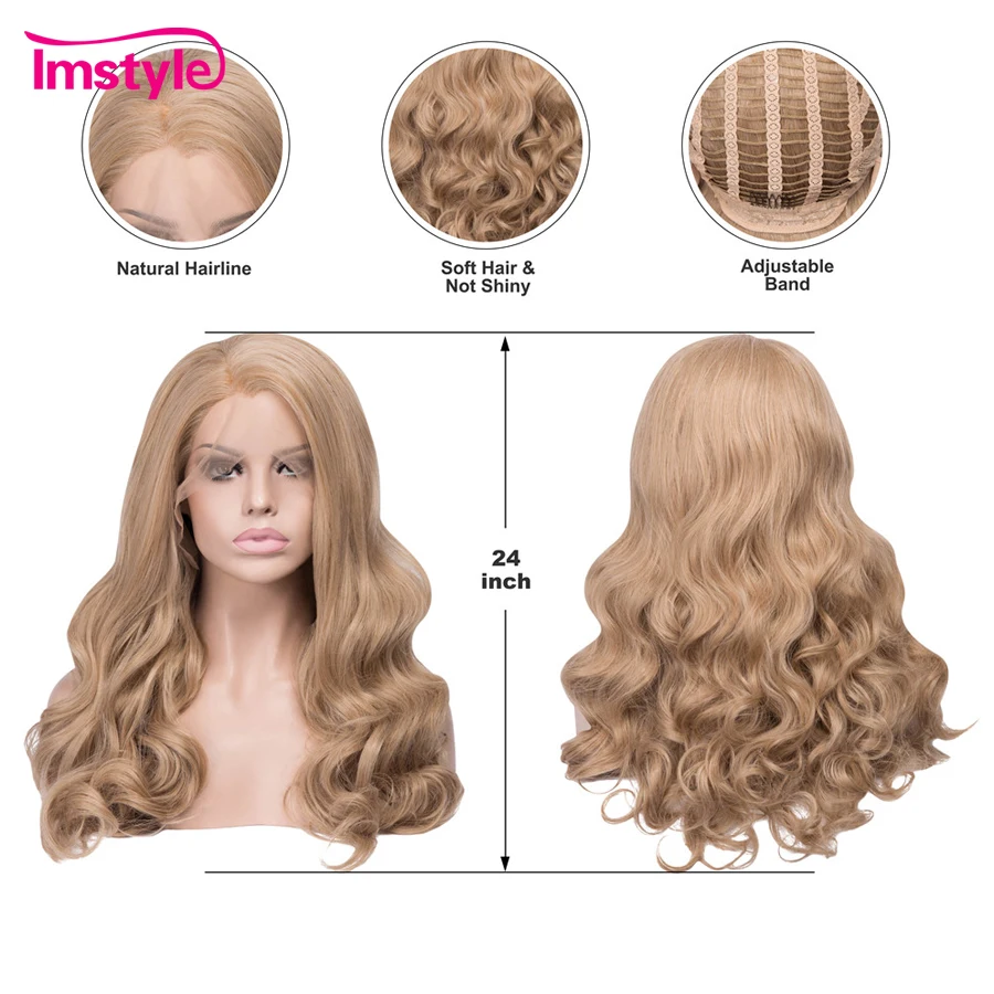 Imstyle медовые светлые парики, синтетический парик на кружеве, волнистые парики для женщин, термостойкие волокна, бесклеевые натуральные волосы, парик для косплея