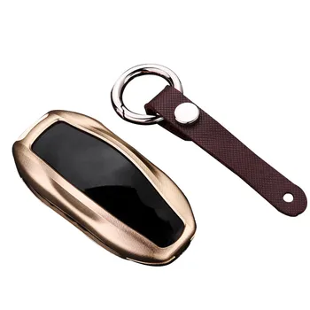 

Premium Aluminum Metal Car Key Case Shell Cover Remote Car Key Fob Shell Case with Key Chain for Tesla Model S