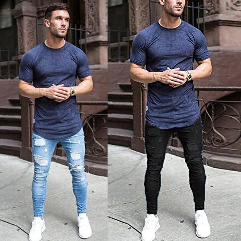 Х/б джинсы Для мужчин брюки больших размеров Винтаж отверстие крутые брюки для парней, лето в европейском и американском стиле Стиль размера плюс 3XL рваные джинсы Для мужчин