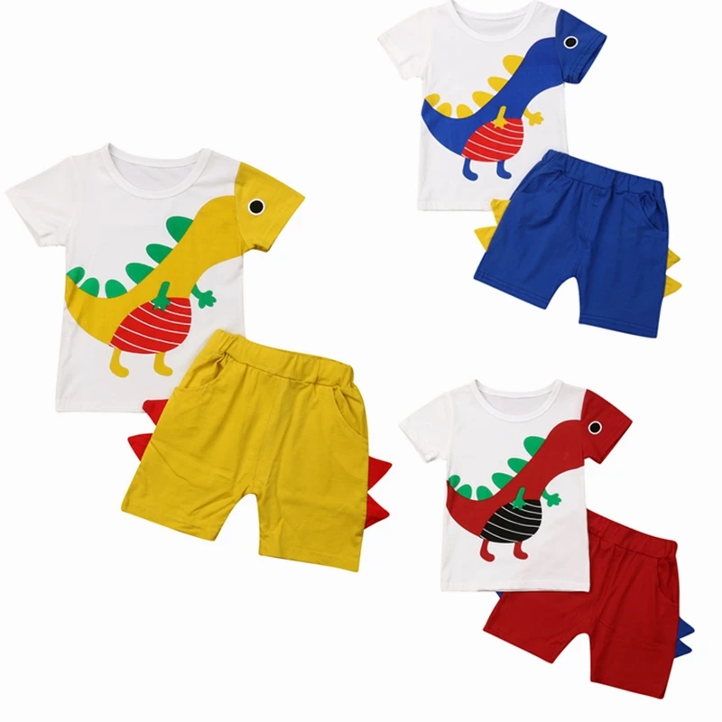 

2019 Toddler Kids Baby Boy Clothes Set Dinosaur Print Short Sleeve Summer Tops T-Shirt Shorts Kids Clothing Costume 2PCS