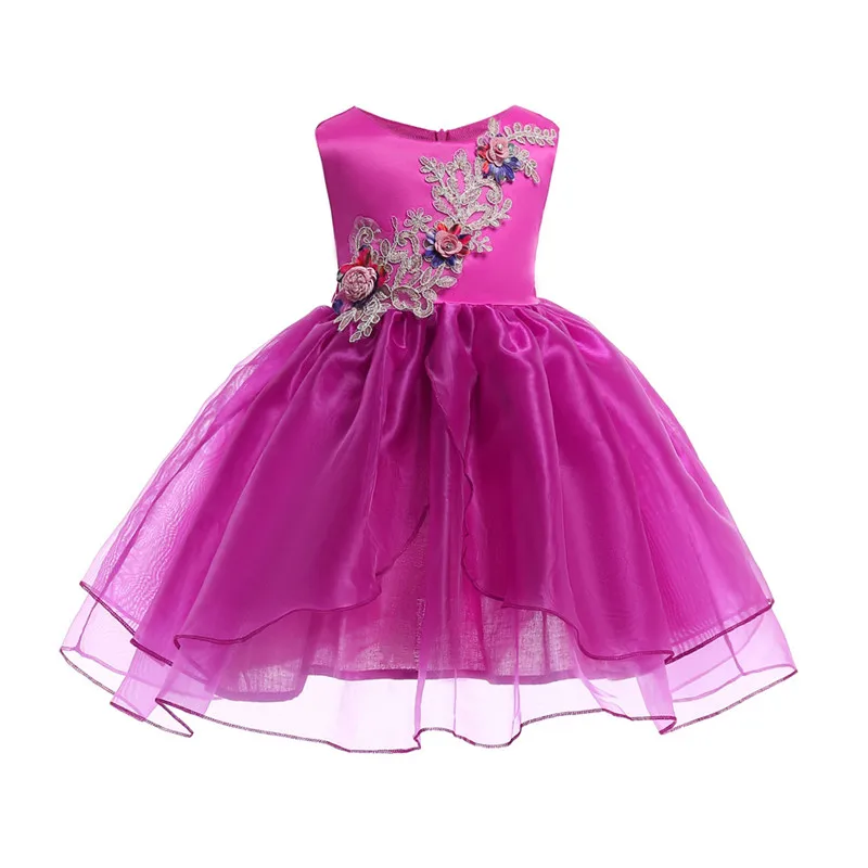 Candy Color Three-dimensional Embroidered Flower Princess Girls Dress Children Organza Pettiskirt Violet Formal | Детская одежда и