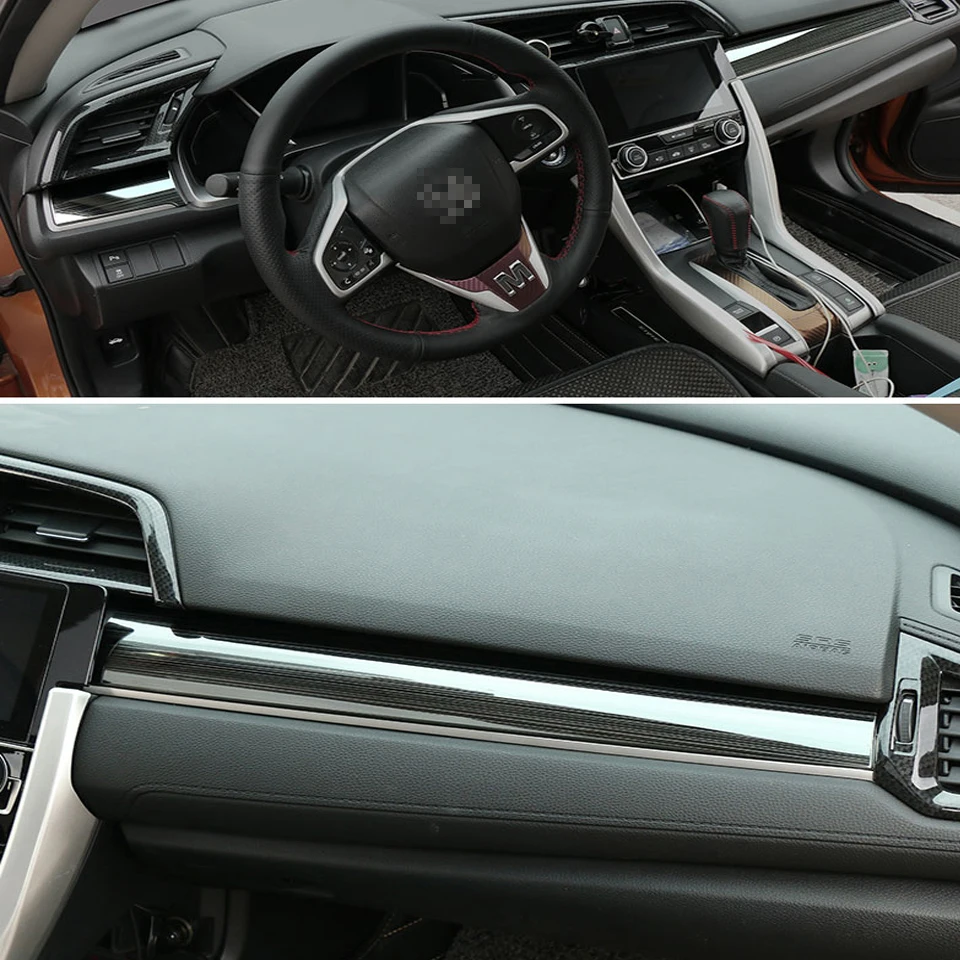 Авто Стайлинг центральной консоли полосы Чехлы Нержавеющая сталь наклейки для Honda Civic 10th аксессуары