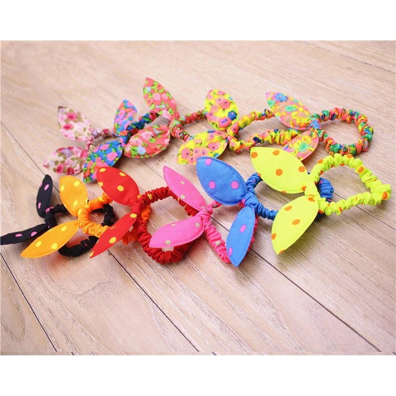 12pcs Rabbit Ears Hair Gum Tie Bright Color Rubber Band For Hair Children Women