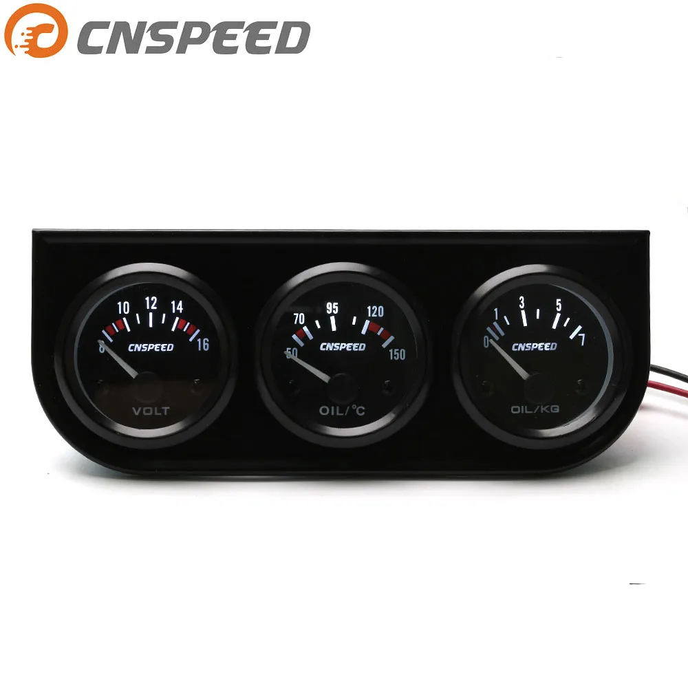 

CNSPEED 2'' 52MM 3 In 1 Voltmeter Oil temp gauge Oil Pressure Gauge Kit Car meter Triple gauge kit White LED YC101267
