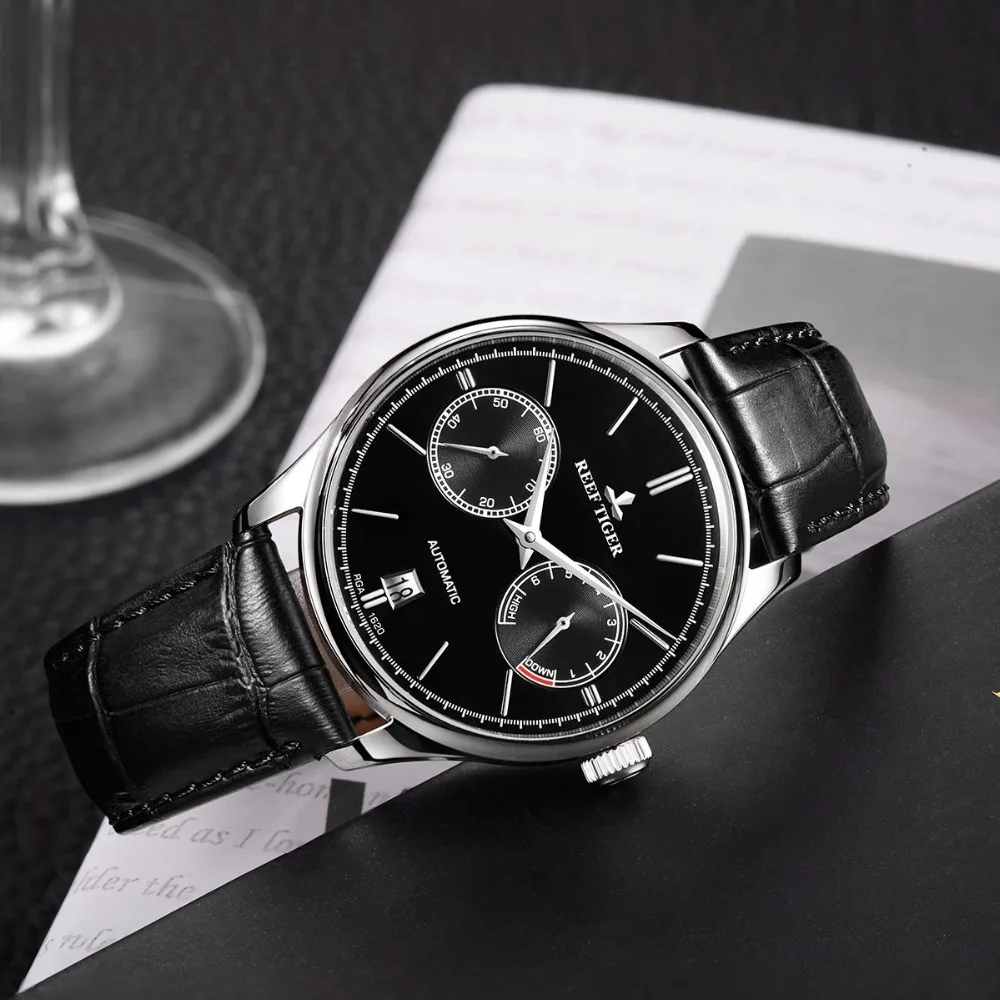  Reef Tiger/RT Elegant Business Mens Watches Perpetual Calendar Power Reserve Small Seconds Automati