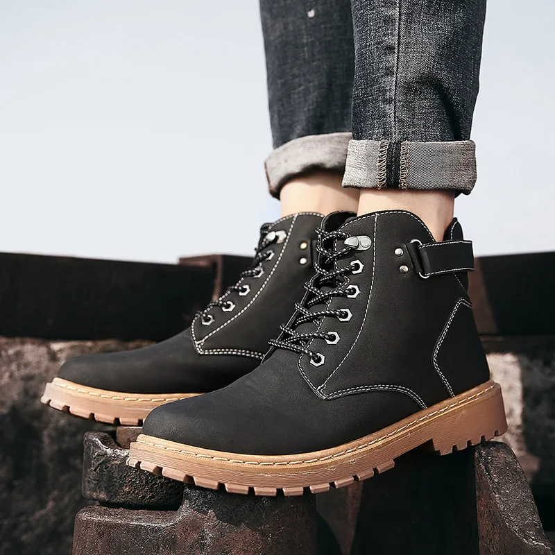 GOODRSSON Autumn And Winter Explosions Tooling Martin Boots Male High-Help Solid Lace Up Leather Men Boots Soft Comfortable Men