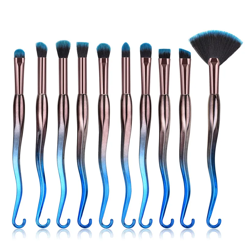 10Pcs Thin Slim Waist Makeup Brushes Professional Angle Mini Large Eye Shadow Concealer Brush