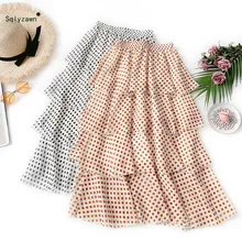 Милые женские туфли в горошек принты многоуровневые Слои тюля Шифоновая юбка в Корейском стиле, уличная футболка с оборкой, с высокой посадкой плиссированные юбки-пачки