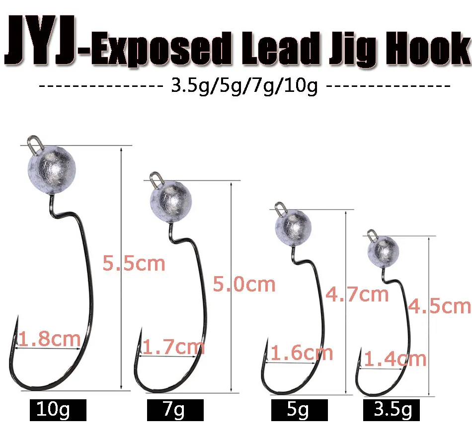 JYJ открытая свинцовая головка джиг 3,5 г 5 г 7 г 10 г колючий крючок Мягкая приманка, червь рыболовные крючки, острый крючок джиг для мягких червей