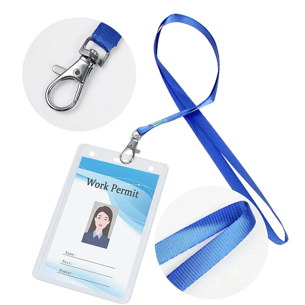 6 Packs of ID Card Holder With Blue Metal Clip Neck Lanyard 4.723.15inch Transparent Badge Card Holder For Office Exhibition Staff Group Members (3)