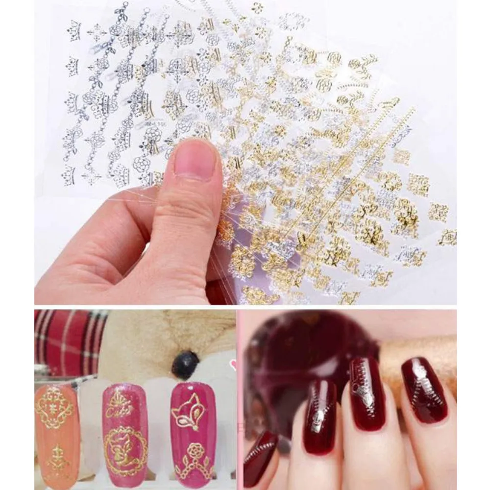 Высокое качество 12 шт. цветок стикеры 3D на ногти Nail Art Наклейки Маникюр золото/серебро украшения Советы 4,10