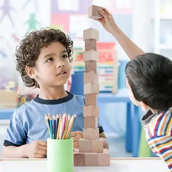 

Square Natural Pine Block Primary Color Stereo Square wood Cube boxes Jewellery gift storage box