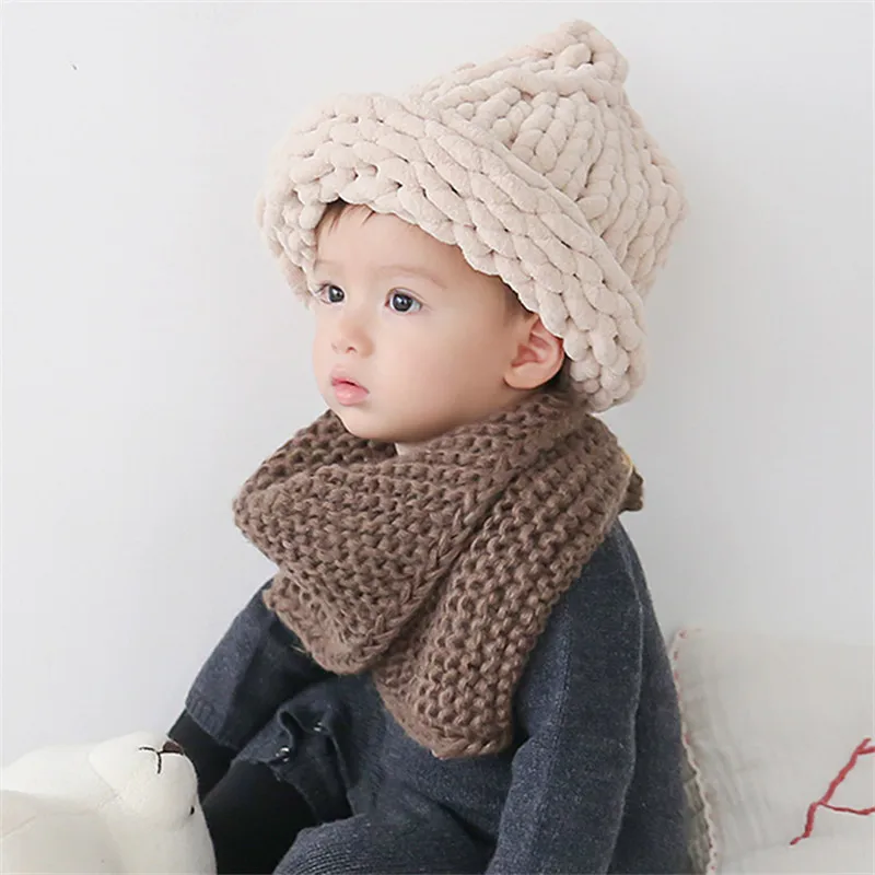 New winter fashion wild male female baby scarf knitting wool buttons around kids solid color bibs boys girls decoration collars