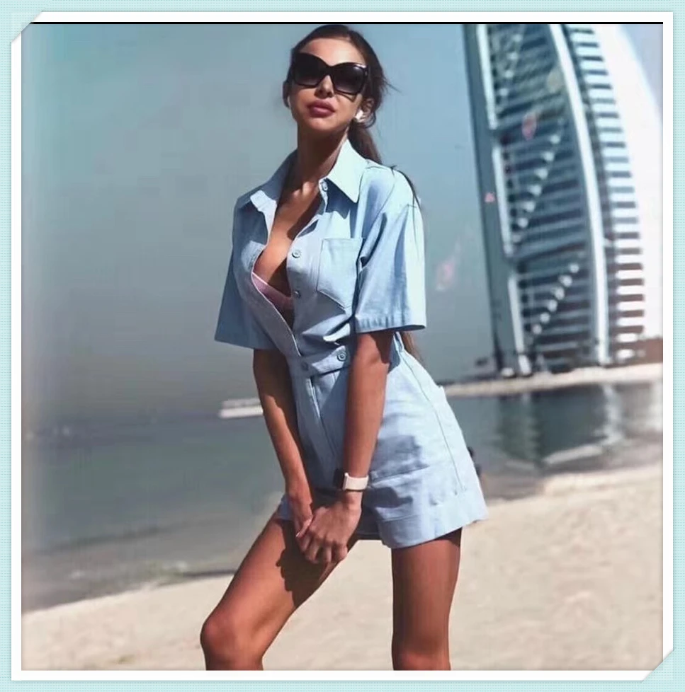 

jumpsuit Women Romper Playsuits Shortsleeve Casual Short overalls Solid Military style 2019 Summer Rompers womens jumpsuits