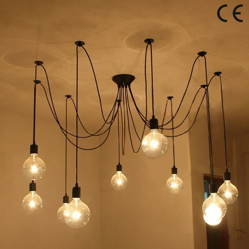 

Modern Industrial Vintage Chandelier Lamp Black Spider lustre pendant Lamp Loft E27 Hanging Lights for Living Room Restaurant