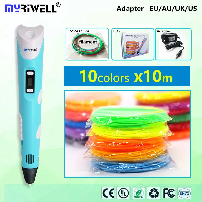

3d pen myriwell 3d print pen w ithLed display abs 1.75mm pla filament Child birthday gift Drawing Tool free filament 3d handle