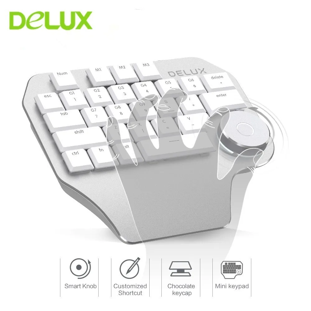 

Delux T11 Designer Keyboard Smart Dial 3 Group Customizable Keys Keypad with M618 Mini Bluetooth Wireless Mouse for Mac Software