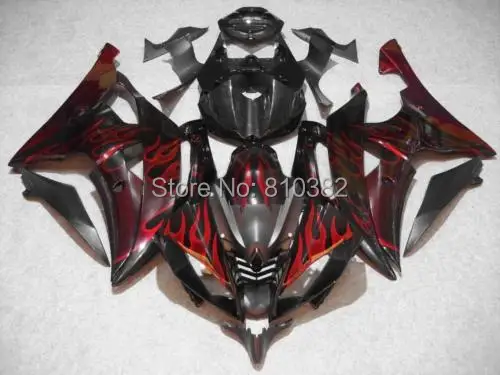 

Injection Mold Fairing kit for YZFR6 08 09 10 11 12 YZF R6 2008 2009 2010 2012 YZF600 Red flames black Fairings set+7gifts YG12