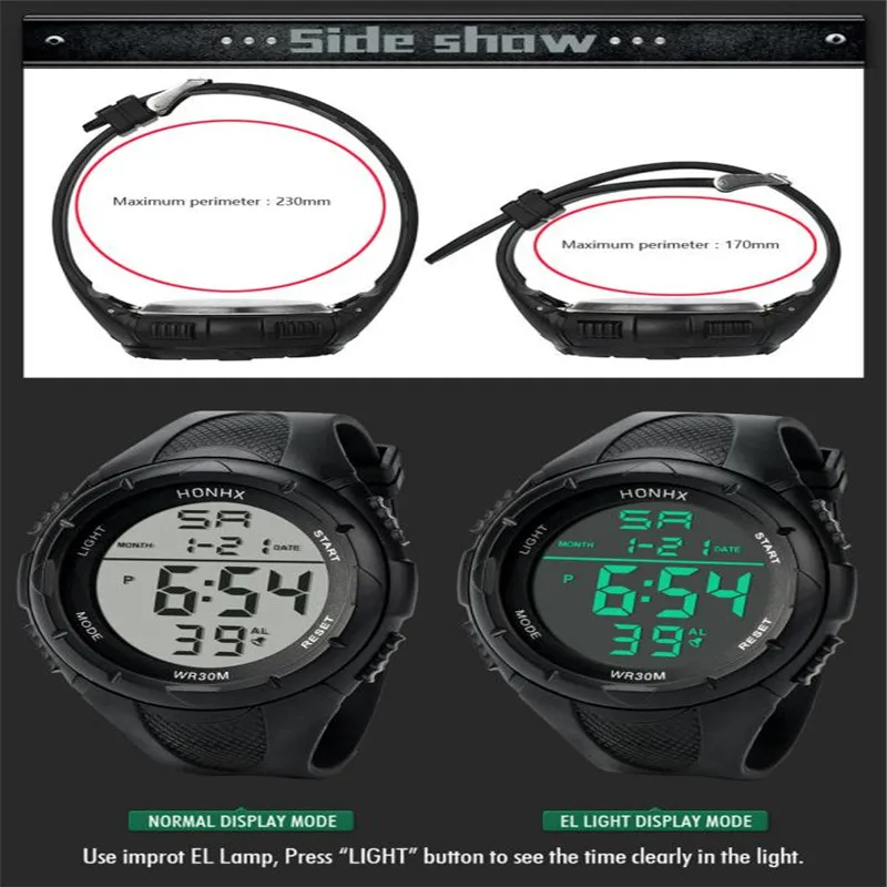Военные часы, мужские цифровые спортивные наручные часы, мужские черные ремни, электронные наручные часы, мужские классические часы Erkek saatleri#30