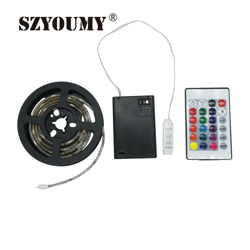 SZYOUMY 100 200 см батарея Светодиодная лента RGB 5050 SMD 30 60 светодиодный s водостойкий гибкий ремешок свет+ пульт дистанционного управления+ батарейный блок