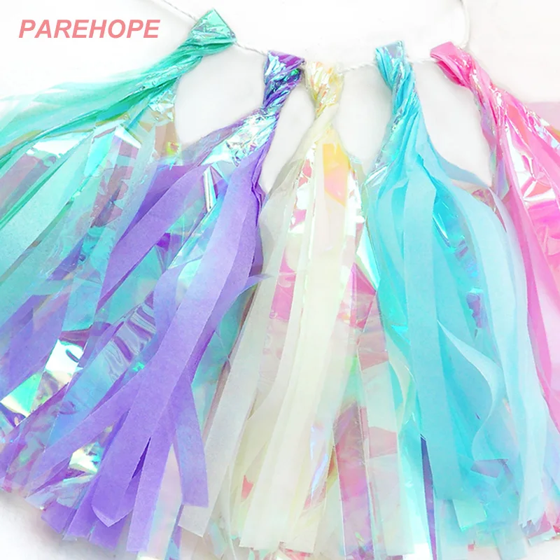 Unicorn Mermaid Rainbow Paper Tissue Tassel Wedding Birthday Party Decorations Baby Shower Tissue Tassel DIY Garland