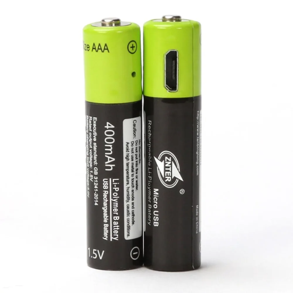 ZNTER 4 шт. AAA 1 5 в 400мА USB перезаряжаемая литий-полимерная батарея Быстрая зарядка Li-po