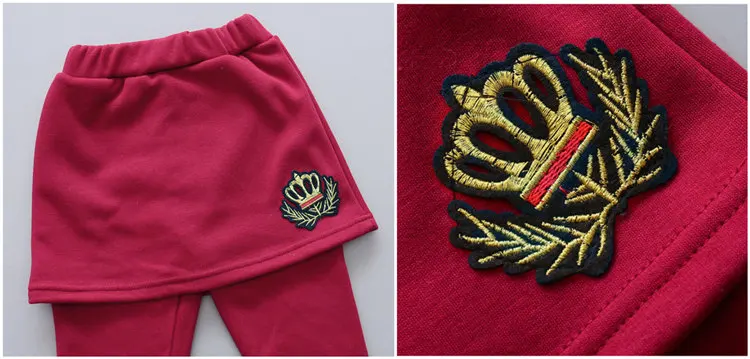 3-12 y children girls leggins winter leggings girls pants fleece warm leggings girl pantskirt solid color crown appliques (15)