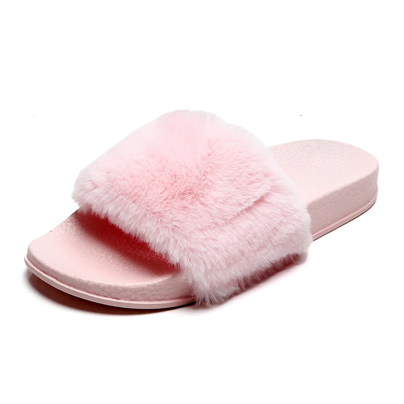 

Indoor Fur Slippers 2018 Warm Platform Shoes Woman Slip On Soft Flats Casual Floor Slipper Women Home Shoes zapatos de mujer