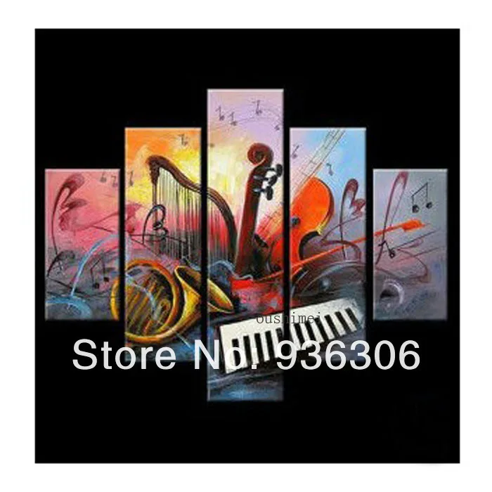 

Abstract Oil Painting On Canvas Musical Instrument Picture For Dining Room Decorate Handmade 5 Panels Wall Art Still Life Craft