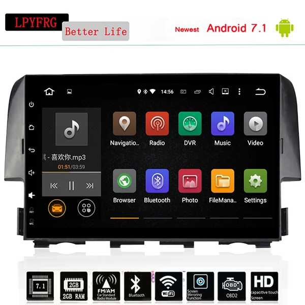 Система android 10 0 новый автомобильный DVD плеер для Honda Civic 2017 2016 Bluetooth GPS сб навигация