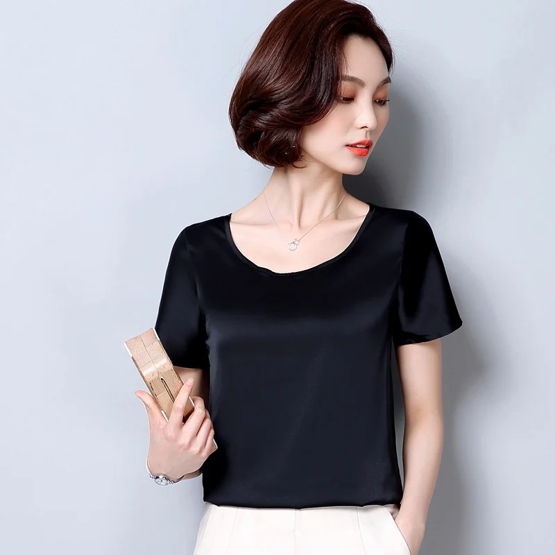 womens tops and blouses2018 women shirts plus size Silk O-neck sling top satin short sleeve stretch Solid blouse 2126 50 womens tops and blouses2018 women shirts plus size Silk O-neck sling top satin short sleeve stretch Solid blouse 2126 50