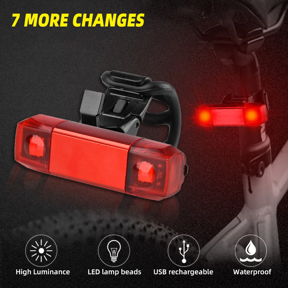 

New Bicycle Taillight 7 Mode Changes Safety Warning LED Light USB Rechargeable Waterproof Cycling Tail Rear Back Lights