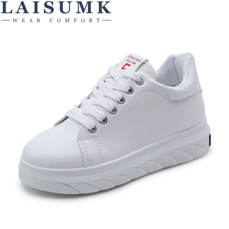 

2019 LAISUMK Breathable Leather Women Shoes Summer Women Causal Shoes Comfortable Sneakers Women Brand Flat Shoes Female