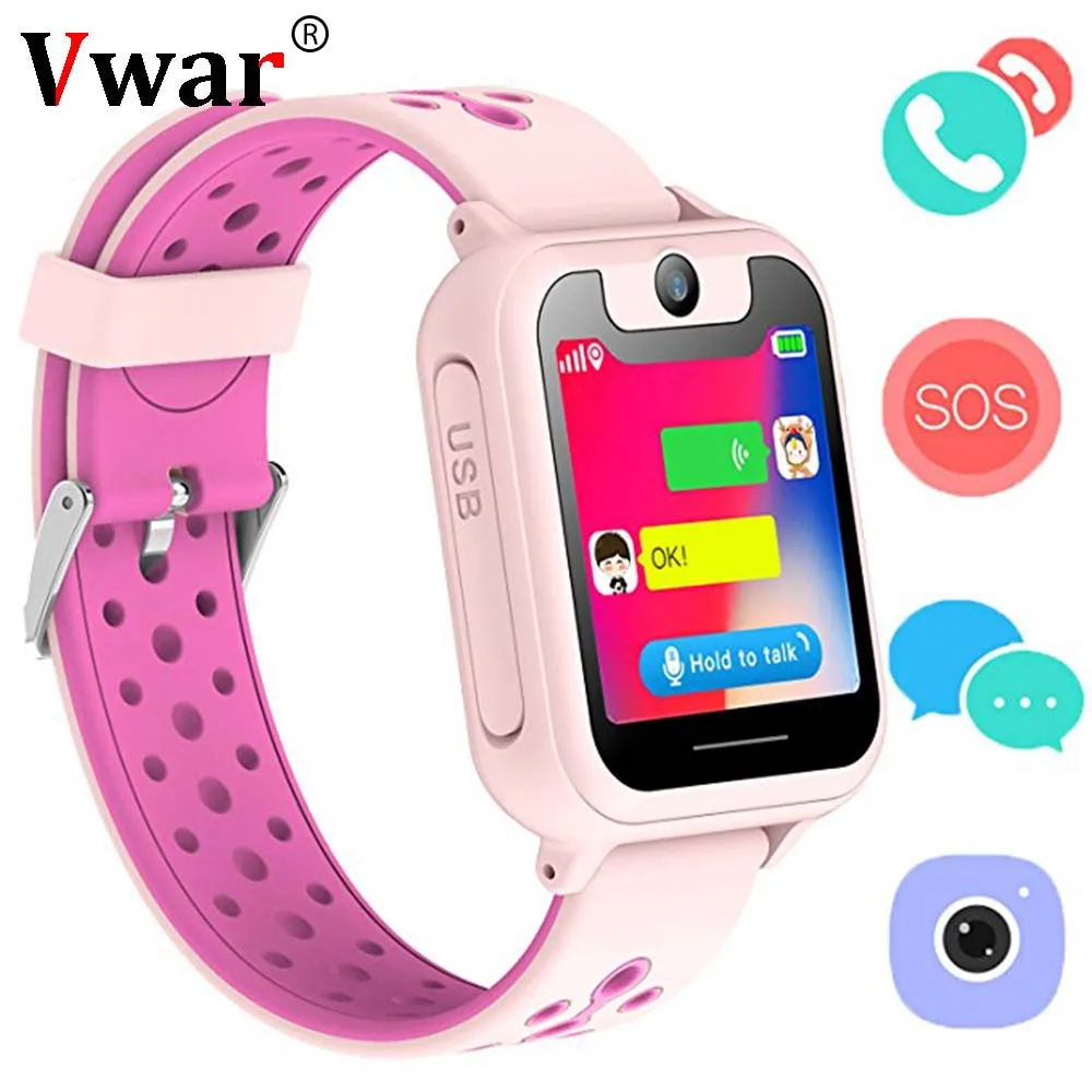 Vwar S90 детские gps Смарт-часы дети камера освещение SmartWatch детские часы Sim карта SOS gps трекер детский телефон VS Q750 Q360 - Цвет: S90 Pink