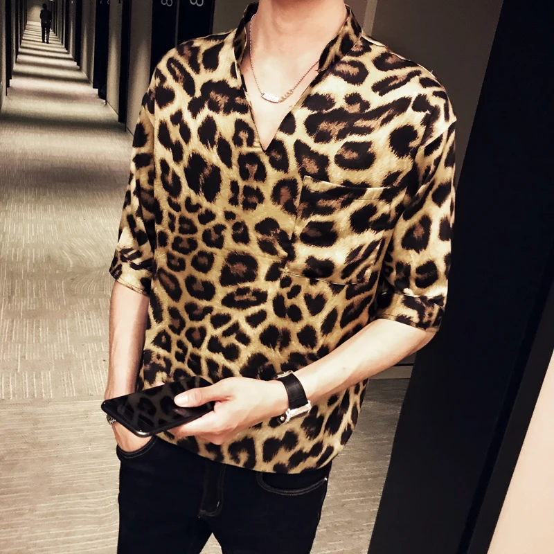 

2019 Summer Gothic Shirt V Collar Shirt Korean Men Fashion Clothing Prom Party Club Even Shirts Chemise Homme Clothes